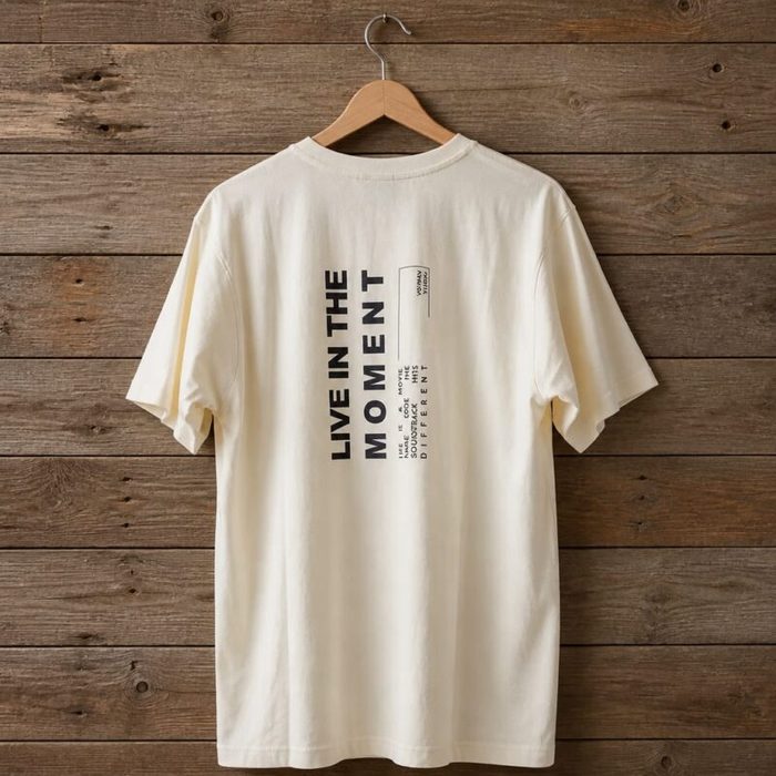 Men’s Minimalist Typography Graphic Crew Neck T-Shirt – Cream — image 2