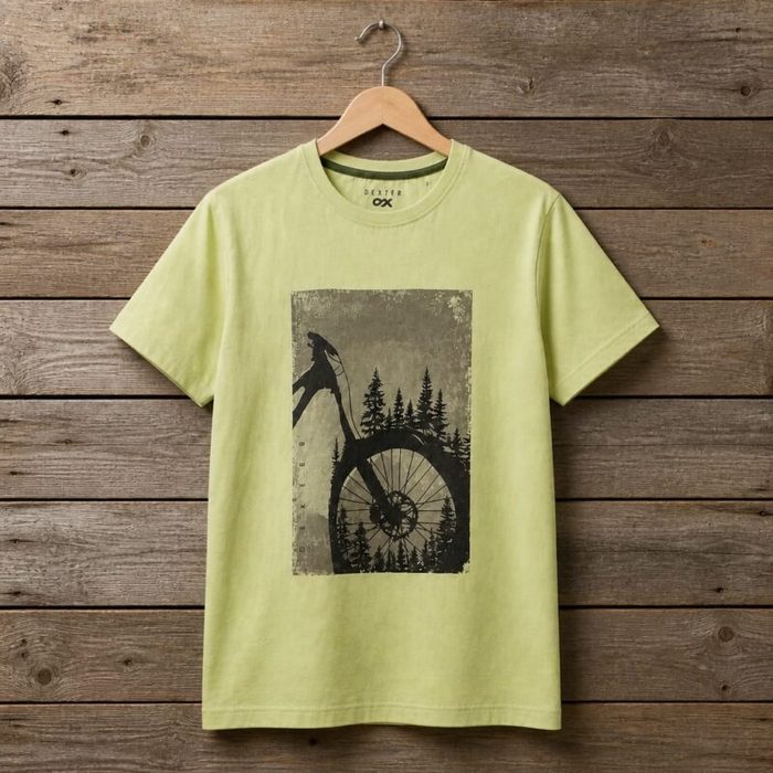 Mens Mountain Bike Graphic Crew Neck T Shirt Lime Green