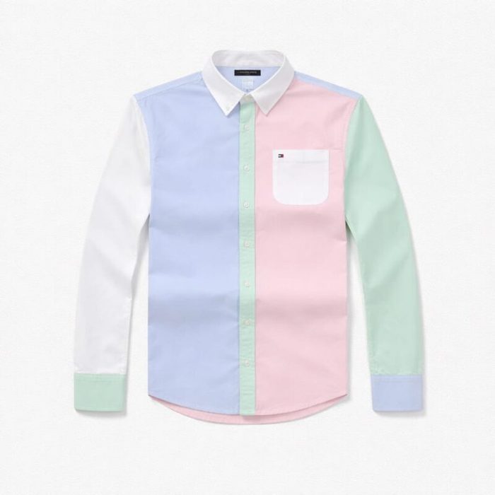 Men’s Multi- Color Block Oxford Long Sleeve Shirt – Blue/Pink/ Green/White
