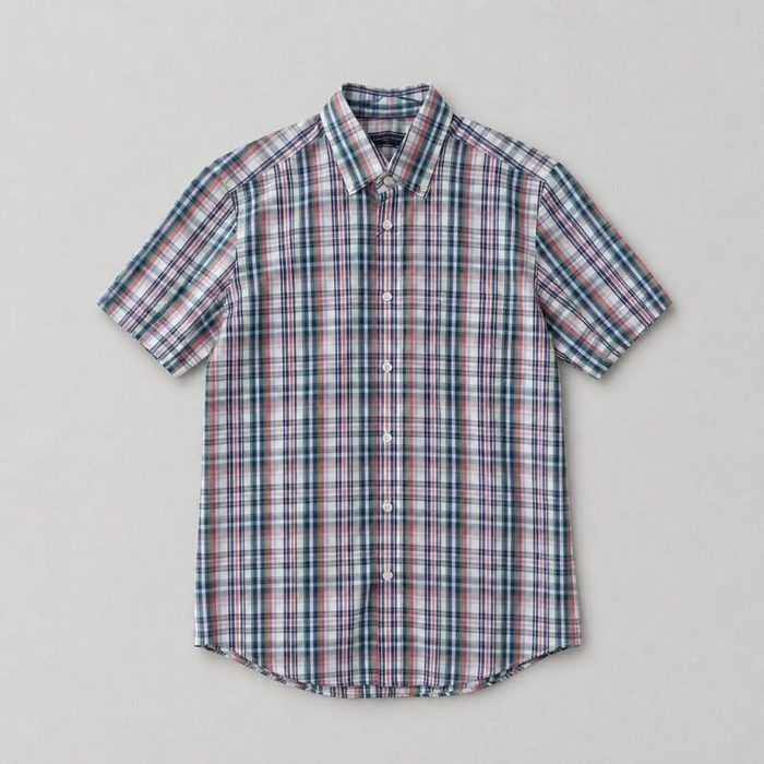 Men’s Multicolor Plaid Short Sleeve Shirt – Red/Navy blue/ Green — image 2