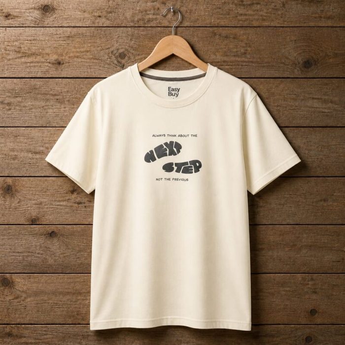 Mens Next Step Graphic Crew Neck T Shirt Off White