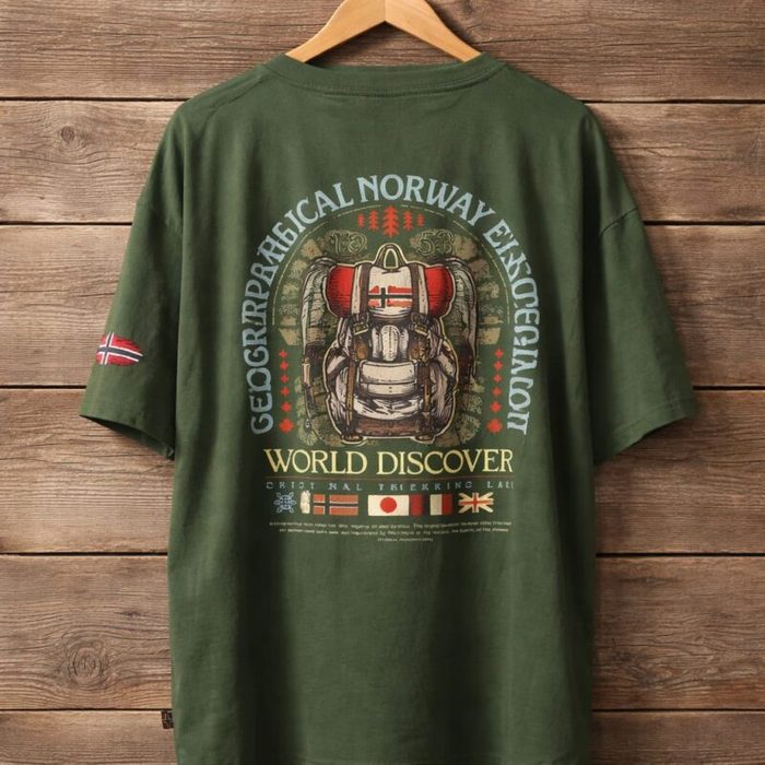 Men’s Norway Expedition Graphic Short Sleeve Crew Neck  T-Shirt – Olive Green