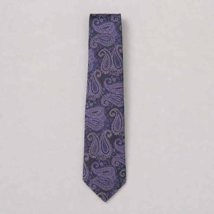 Men’s Paisley Neck Tie with Matching Pocket Square – Deep Navy Blue/ Lilac Purple/Purple — image 1