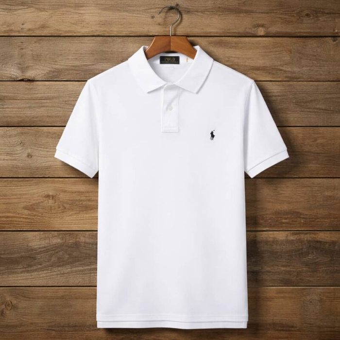 Mens Pique Embroidered Short Sleeve Polo Shirt White
