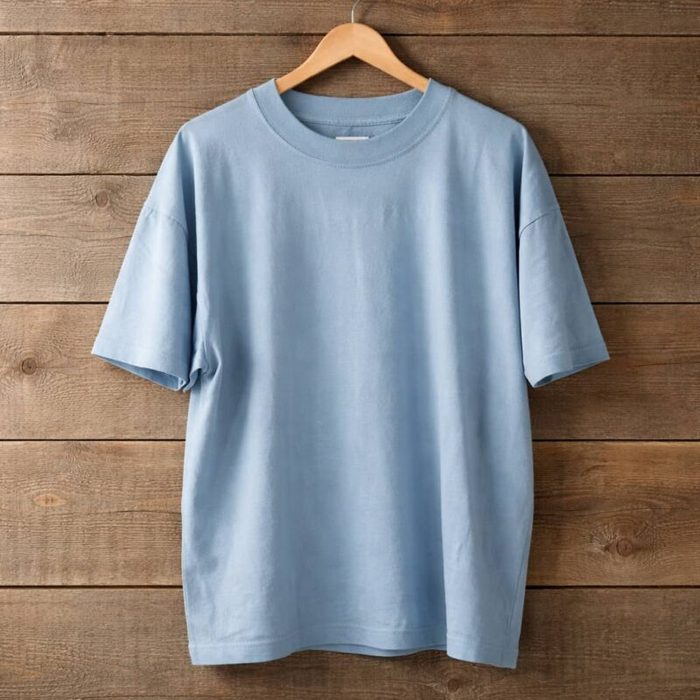 Men’s Plain Ribbed Crew Neck T-Shirt – Sky Blue — image 1