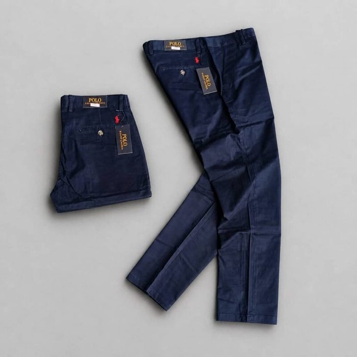Mens Premium Classic Fit Cotton Chino Pants Navy Blue