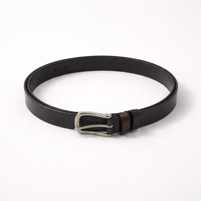 Men’s Premium Contrast Keeper Loop Buckle Belt – Black