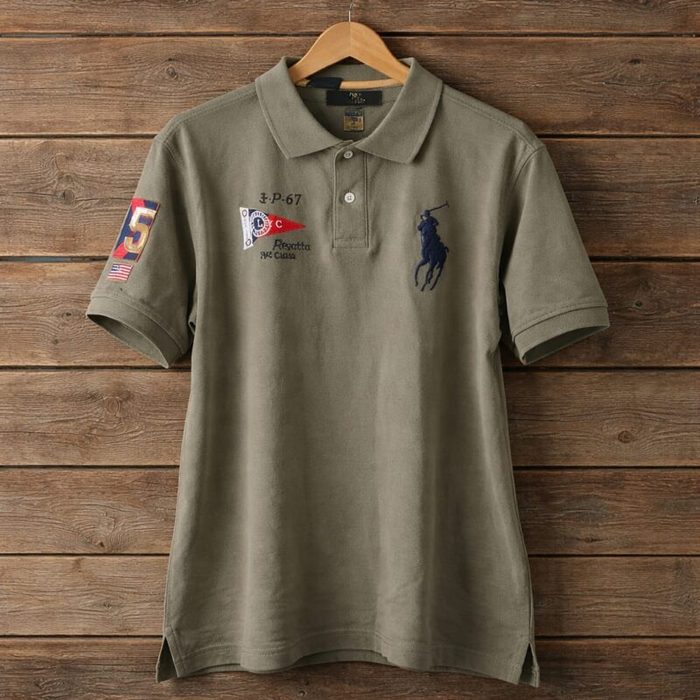 Mens Premium Embroidery Crest Heritage Polo Shirt Olive Green