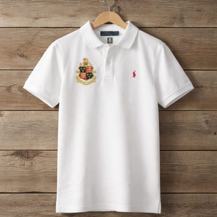 Men’s Premium Embroidery Crest Polo Shirt – White — image 1