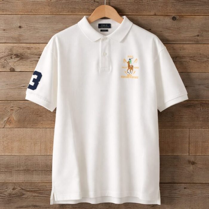 Men’s Premium Embroidery  Crest Polo Shirt –  White — image 1