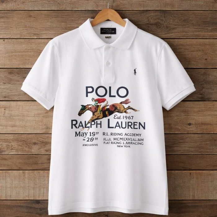 Men’s Premium Equestrian Print Graphic Polo Shirt – White — image 1