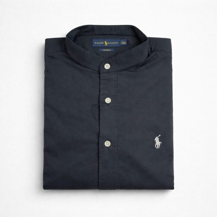 Men’s Premium Mandarin Collar Oxford Long Sleeve Shirt – Black