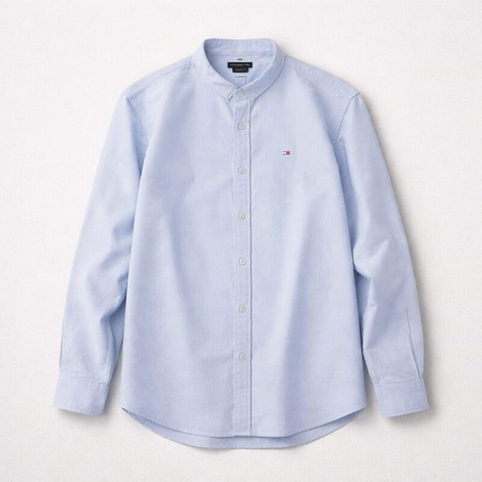 Men’s Premium Mandarin Collar Oxford Long Sleeve Shirt – Sky Blue — image 1