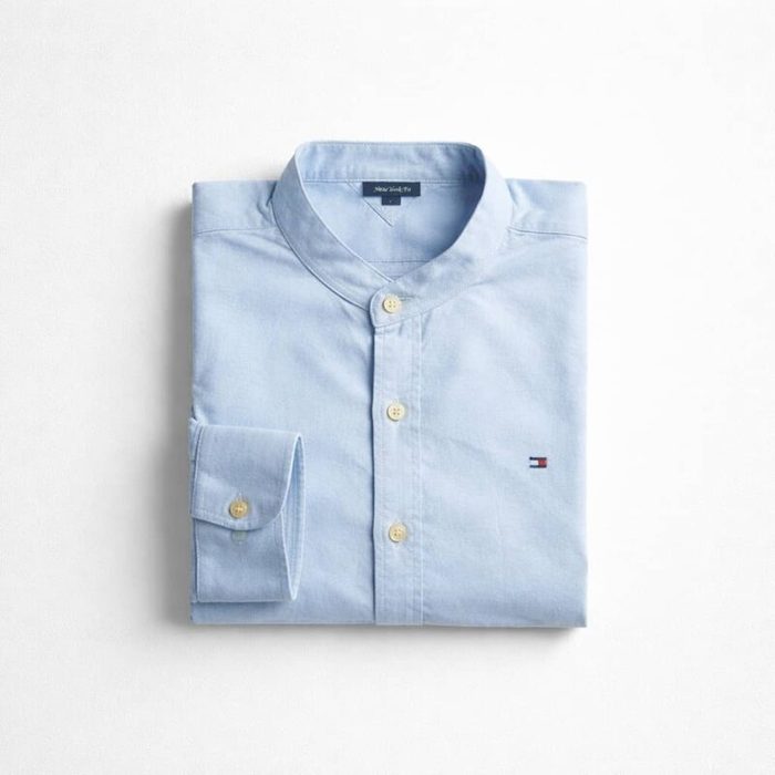 Men’s Premium Mandarin Collar Oxford Long Sleeve Shirt – Sky Blue