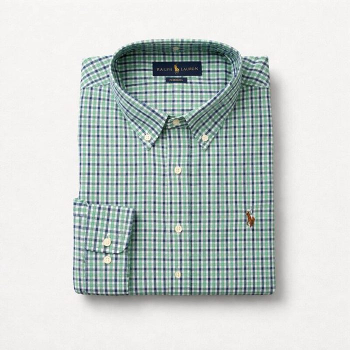 Men’s Premium Multi-Check Embroidered Long Sleeve Shirt – Green/Blue/White — image 1