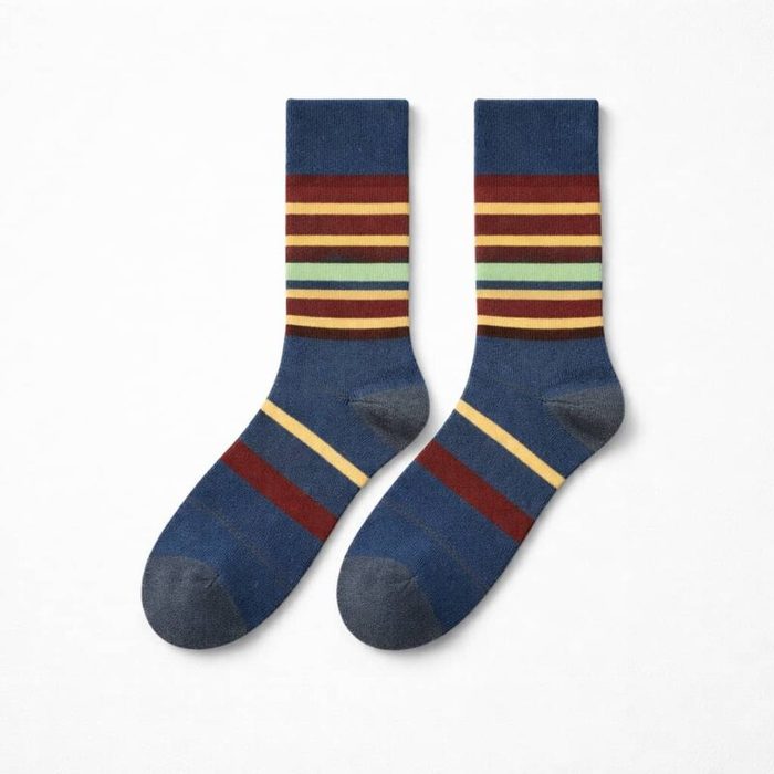 Men’s Premium Multi-Stripe Crew Socks – Navy/Burgundy/Yellow — image 3