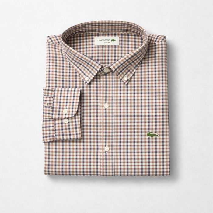 Men’s Premium Multicolor Checkered Long Sleeve Shirt – Beige/Red/Blue — image 1