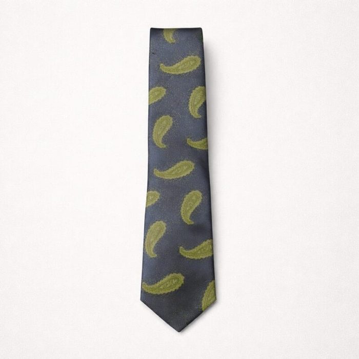 Men’s Premium Paisley Tie & Pocket Square Set –  Navy Blue / Sage Green — image 1