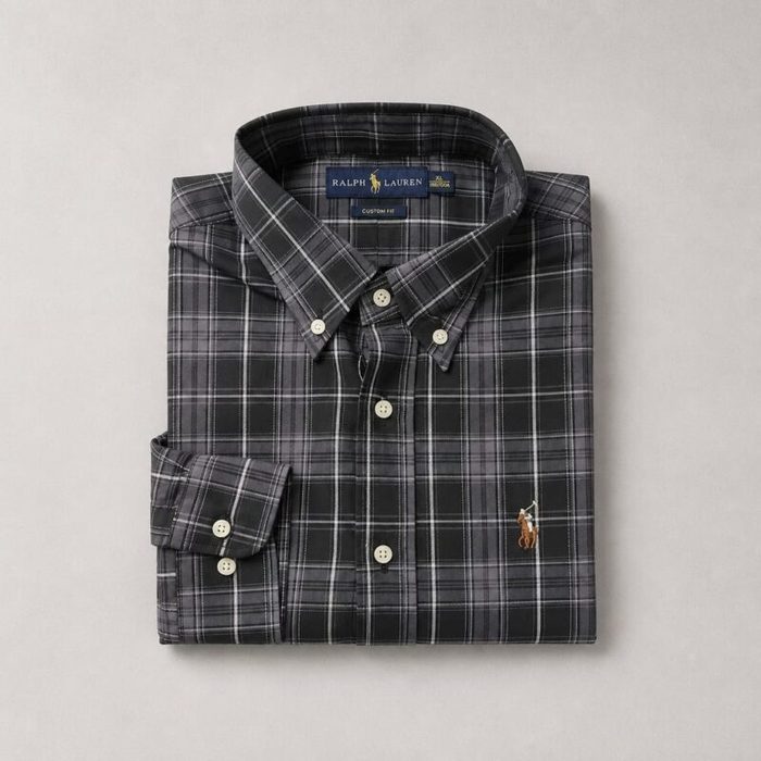Men’s Premium Plaid Embroidered Long Sleeve Shirt – Grey — image 1