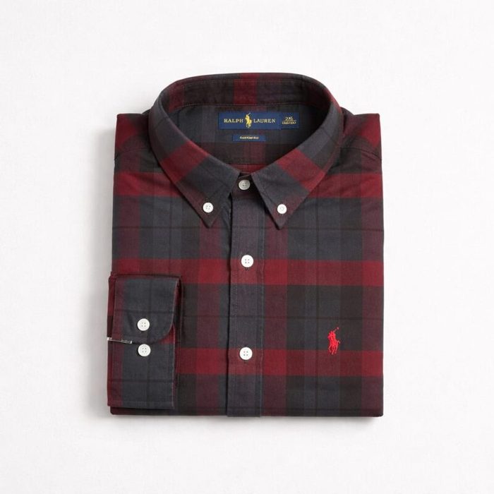 Men’s Premium Plaid Embroidered Long Sleeve Shirt – Red/Black — image 1