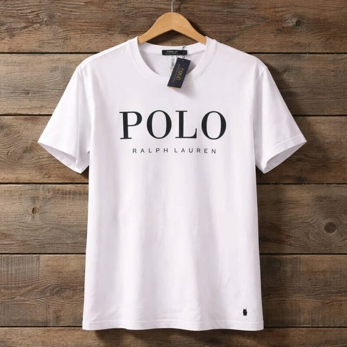 Mens Premium Polo Block Logo Crew Neck T Shirt White