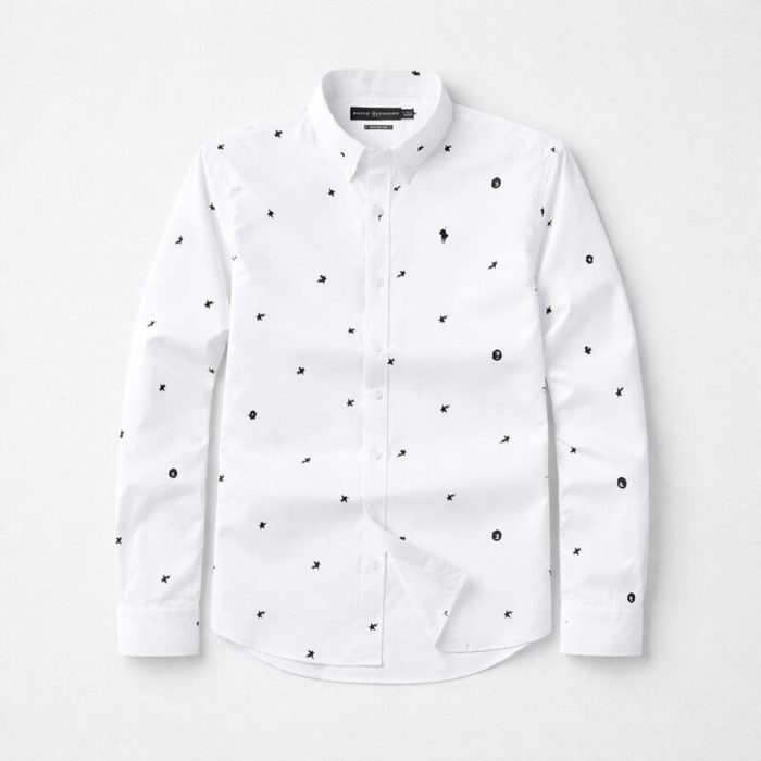 Men’s Premium Printed Embroidered Oxford Long Sleeve Shirt – White — image 1