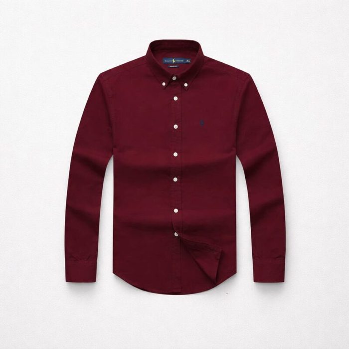 Men’s Premium Solid Oxford Embroidered Long Sleeve Shirt – Burgundy — image 1