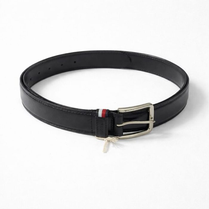 Men’s Premium Stripped Leather Buckle Belt – Black — image 3