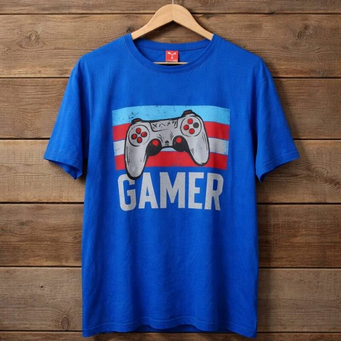 Mens Retro Controller Gamer Graphic T Shirt Blue
