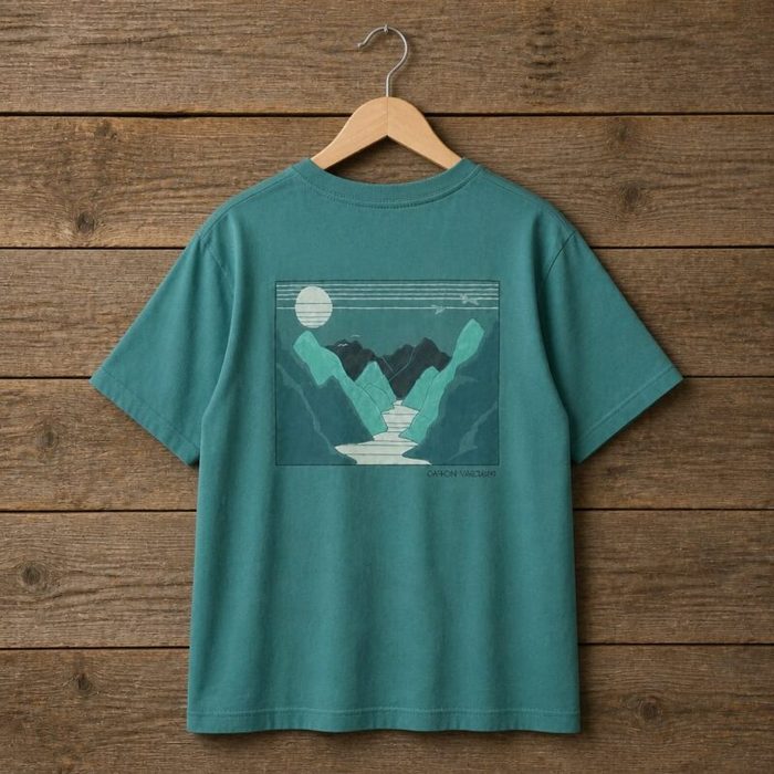 Men’s Scenic Landscape Graphic Crew Neck T-Shirt – Teal Blue