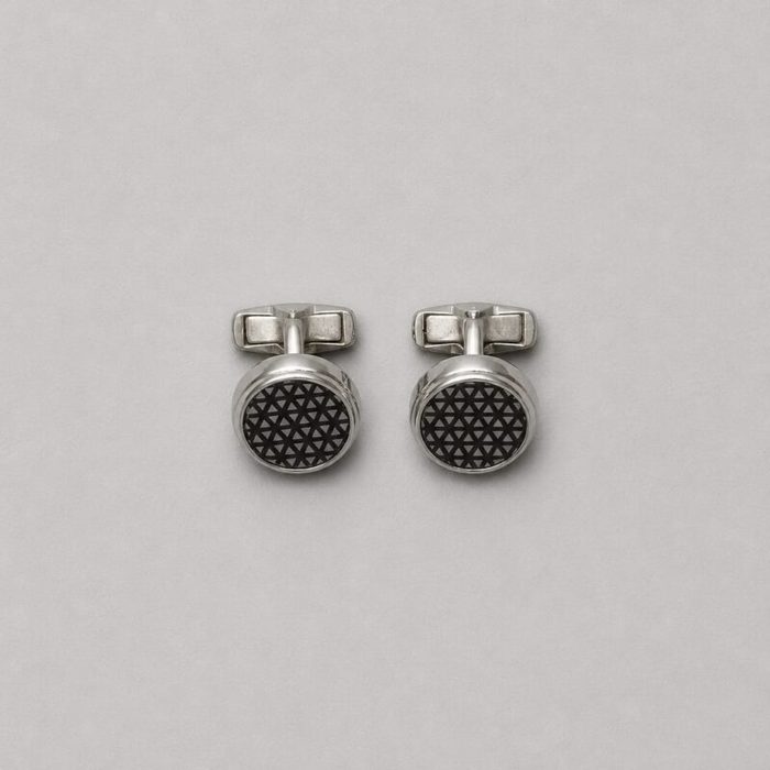 Men’s Silver-Tone Round  Geometric Cufflinks – Silver / Black Accent — image 1