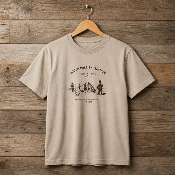 Mens South Pole Expedition Graphic Crew Neck T Shirt Sand Beige
