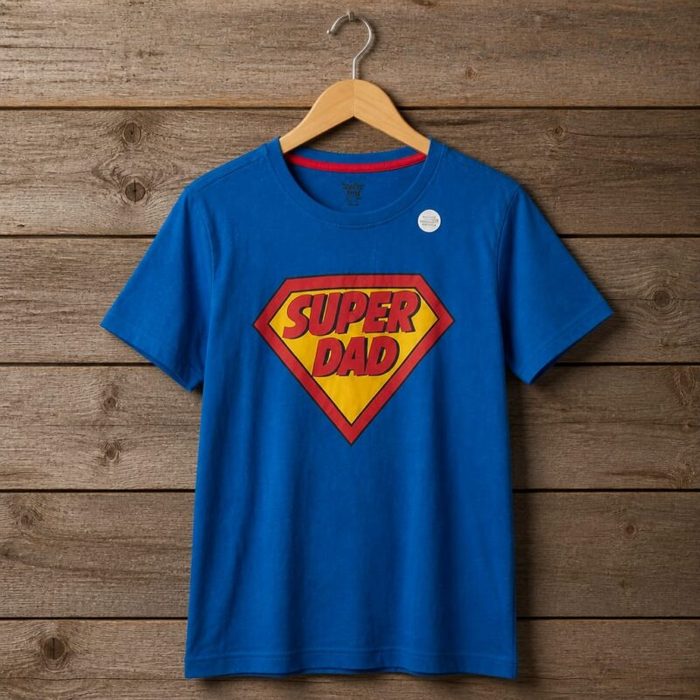 Mens Super Dad Graphic Crew Neck T Shirt Royal Blue