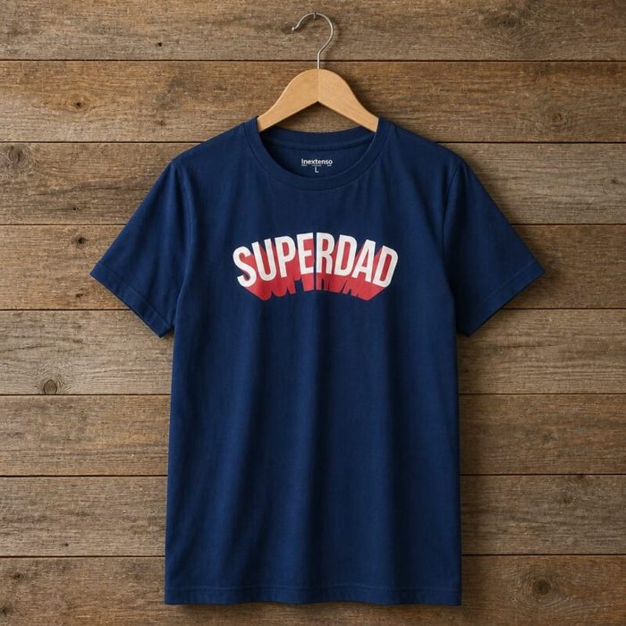 Mens Superdad Graphic Print Crew Neck T Shirt Navy Blue