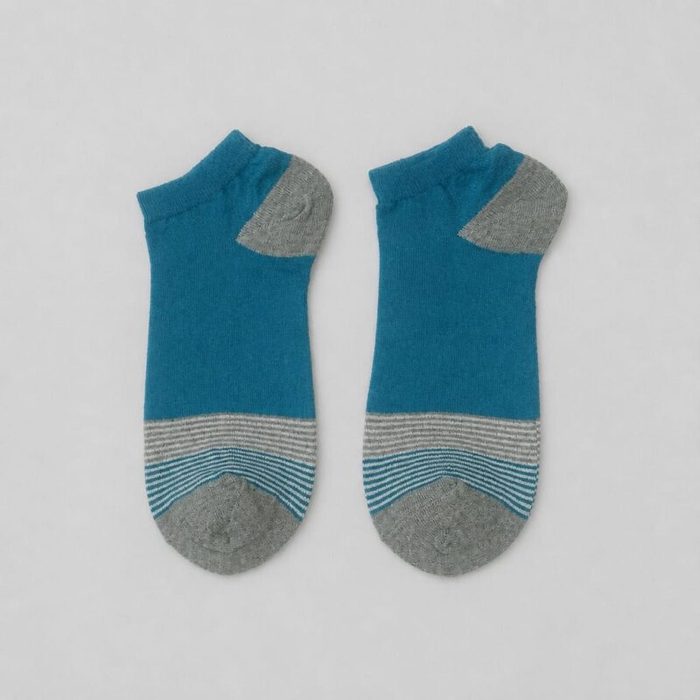 Men’s Teal Blue Ankle Socks with Grey Contrast & Striped Detail — image 3