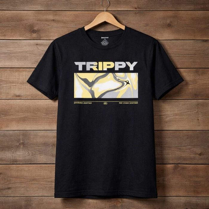 Mens Trippy Graphic Print Crew Neck T Shirt Black