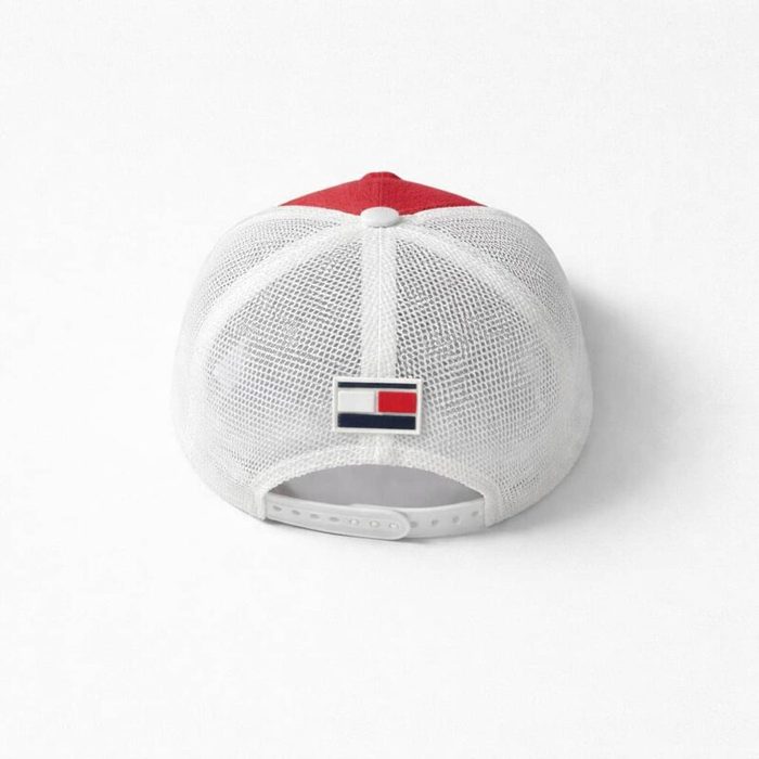 Mens Ventilated Trucker Cap Red White Navy Blue