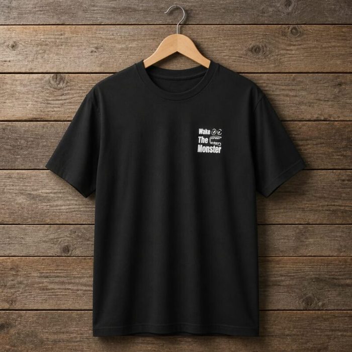 Mens Wake the Monster Graphic Crew Neck T Shirt Black