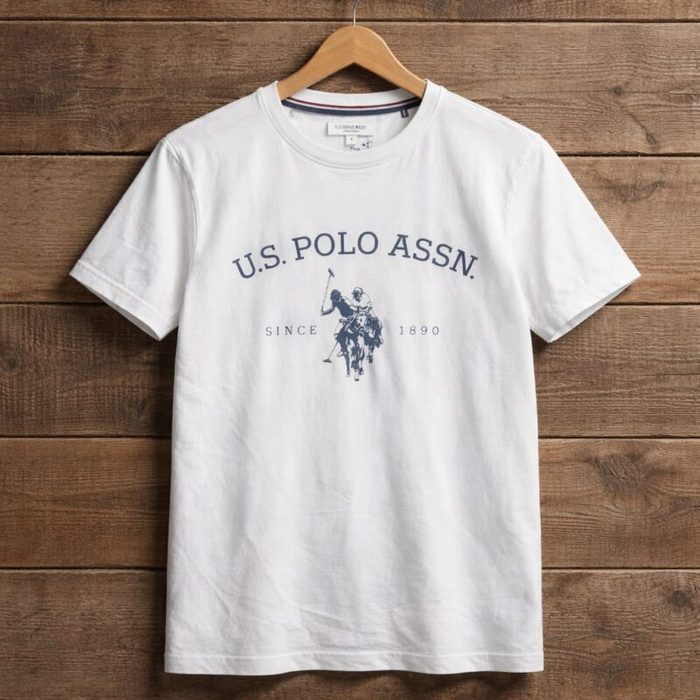 Mens White U S Polo Assn Graphic Crew Neck T Shirt White