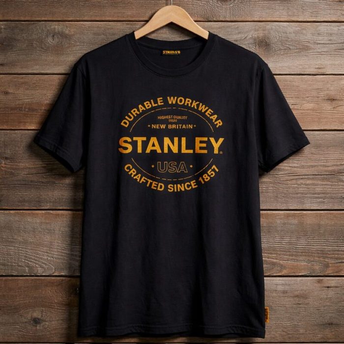 Stanley Mens Graphic Print Crew Neck Cotton T Shirt - Black
