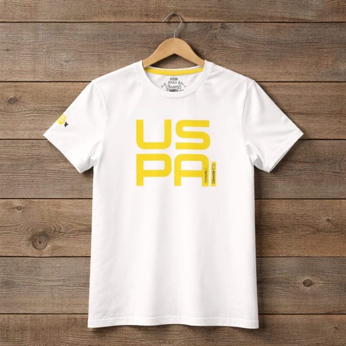 U S P a Mens Premium Graphic Print Crew Neck T Shirt White