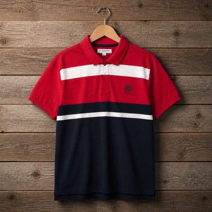 U S Polo Assn Mens Color Block Stripe Polo Shirt Red White Navy Blue