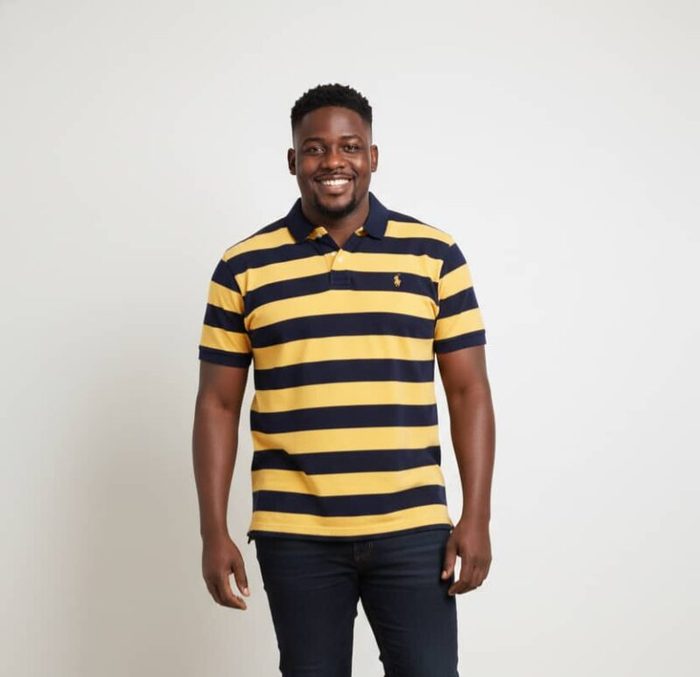 USPA Men's Striped Polo Shirt - Navy / Yellow