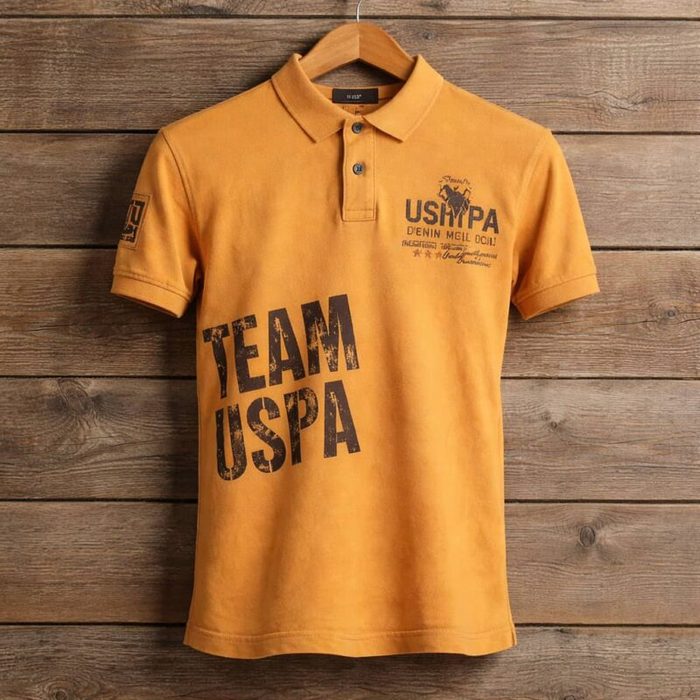 Uspa Mens Vintage Team Graphic Polo Shirt - Mustard Yellow