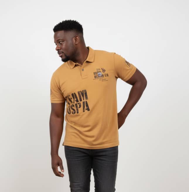Uspa Mens Vintage Team Graphic Polo Shirt - Mustard Yellow