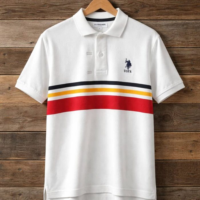 USPA Premium Stripe Detail Polo Shirt For Men – Cream — image 1