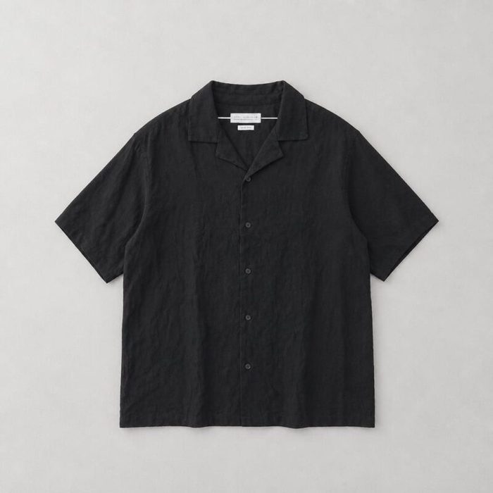 Zara Men’s Black Linen Camp Collar Short Sleeve Shirt – Black — image 2