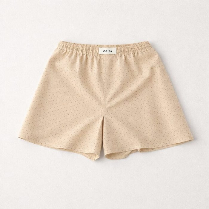 Zara Mens Geometric Print Relaxed Boxer Shorts Beige