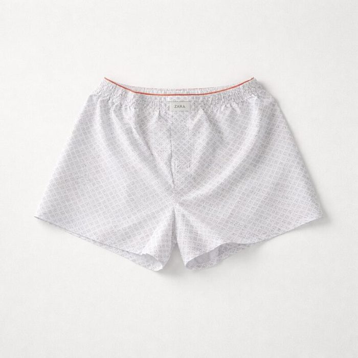 Zara Mens Geometric Print Relaxed Boxer Shorts White