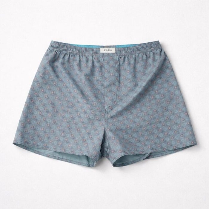 Zara Men’s Micro Floral Relaxed Boxer Shorts – Blue — image 1